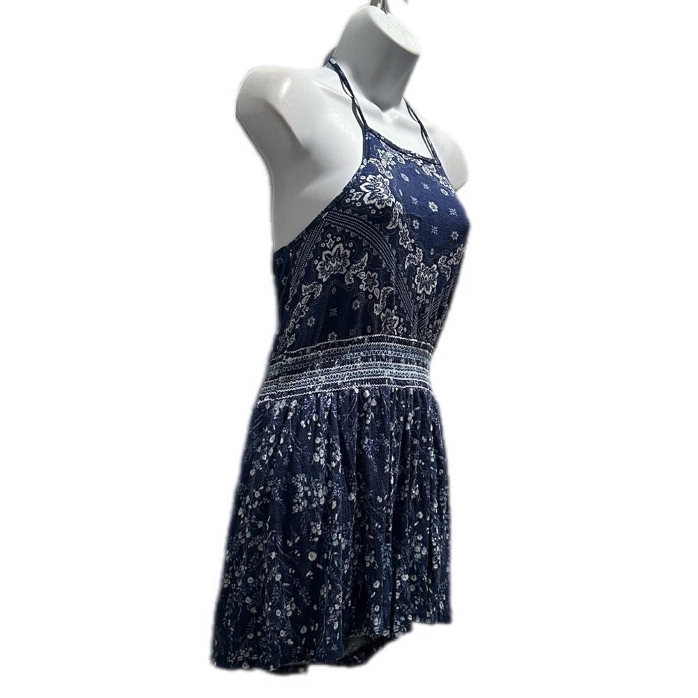 Hint of Mint Textured Knit Printed‎ Smocked Halter Romper Women's- NWT